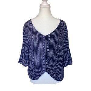 Chic Navy Patterned Women's Blouse